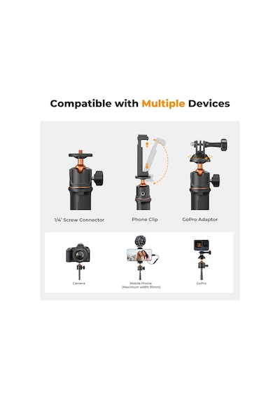 K&f Concept 60cm Selfie Çubuğu & Tripod Aksiyon Kameralar Ve Cep Telefonları İle Uyumlu