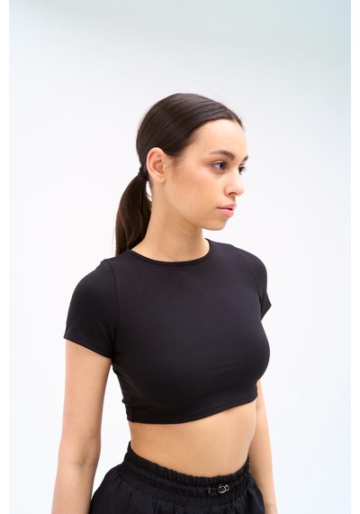 Normal People Hera - Crop Top Üst / Şeftali Dokulu Peach Skin Kumaş Siyah