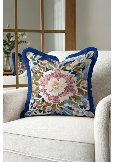 Çiçekli Vintage Motifli Saçaklı Yastık Kılıfı - Şakayık Retro Pembe Lacivert Püsküllü Kırlent Kılıfı Gizli Rota Halo Çiçekli Vintage Motifli Saçaklı Yastık Kılıfı - Şakayık Retro Pembe Lacivert Püsküllü Kırlent Kılıfı Gizli Rota Halo