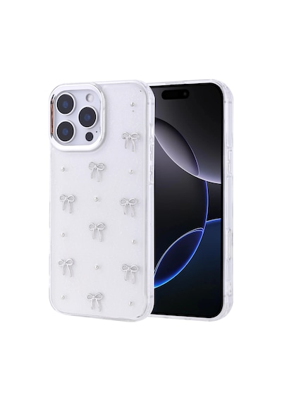 Apple Uyumlu iPhone 16 Pro Max Telefon Kılıfı Şeffaf Simli Tasarım Kapak Fiyonk, Kiraz, Yıldız, Lale Desenl