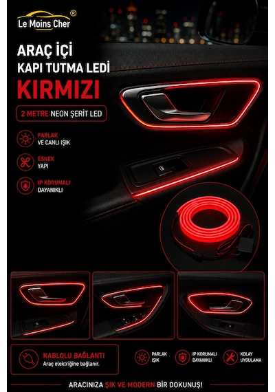Skoda Fabia Ambition Araç İçi Torpido Ledi Kırmızı 2 Metre Neon Ip Şerit Led