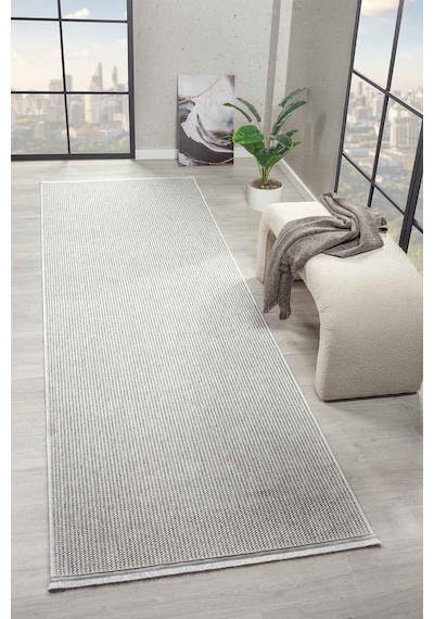 Mariesse Home Naturel Bukleli Yumuşak Dokulu Beyaz Gri Iskandinav Koridor Kesme Yolluk Dokuma Halı Gri-krem
