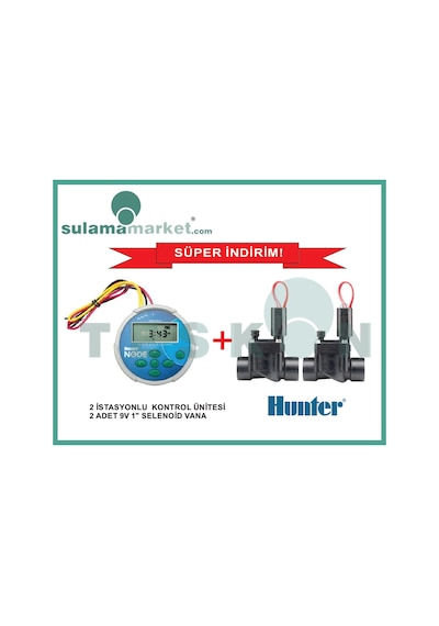 Hunter Node200 + 2Ad Pgv1009V Pilli Zamanlayıcı Ve Vana Seti