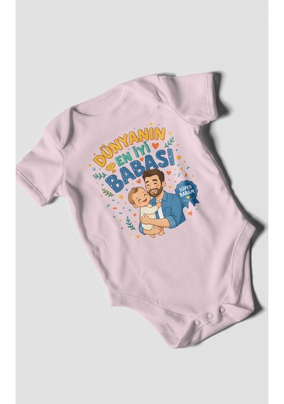 Morivokids Dünyanın En İyi Babası Kısa Kollu Bebek Body %100 Pamuk Bebe Pembe