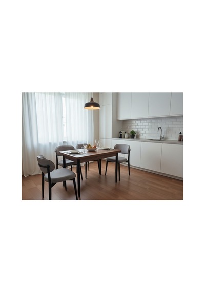 Tool Aksesuar T- 6003 Kemençe 70x120 Mdf Polo Açık Gri 4 Kişilik Yemek Masası Takımı