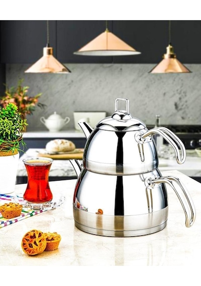 Özlife Ela Çaydanlık Takımı - Paslanmaz Çelik Çaydanlık Küçük 162 Gri