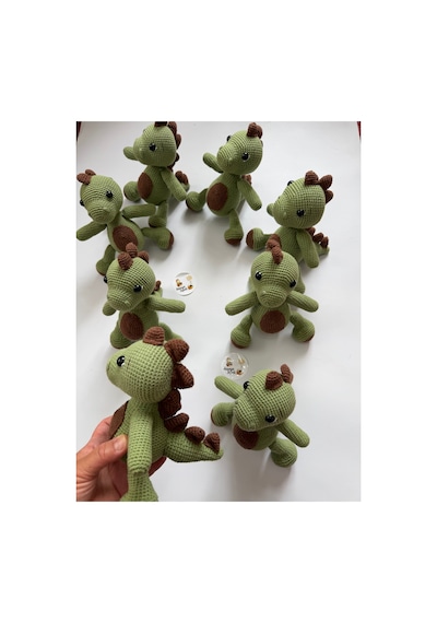 Adenya Sepeti Amigurumi Örgü Dinazor Oyun Ve Uyku Arkadaşı-yeşil Kahverengi Çok Renkli