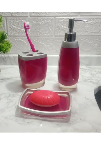 GRİ PEMBE 3 LÜ BANYO SETİ POLİRESİN Gri - Pembe