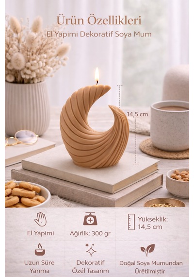 Dekoratif Lüks Soya Mum,el Yapımı Doğal Mum,uzun Yanma Süreli Ev Hediyesi,ev Süsü Kahverengi 300 G Kahverengi