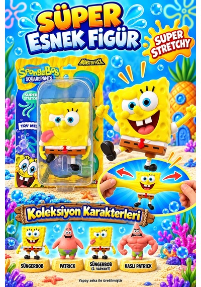 Süper Esnek Süngerbob Figür Oyuncak Stretch 3+ Yaş
