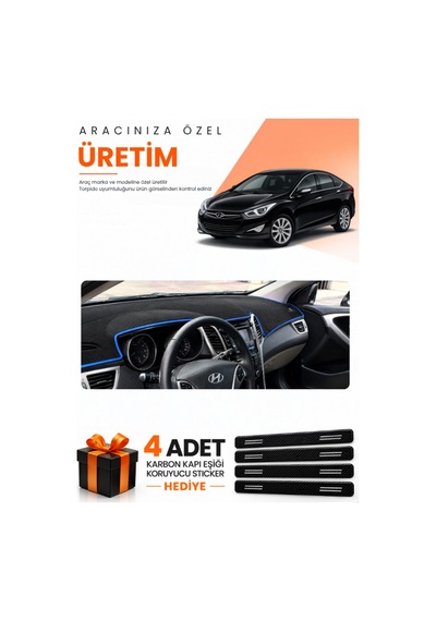 Hyundai İ40 2011-2017 Uyumlu Torpido Koruma Örtüsü Oto Kılıfı - Siyah Mavi