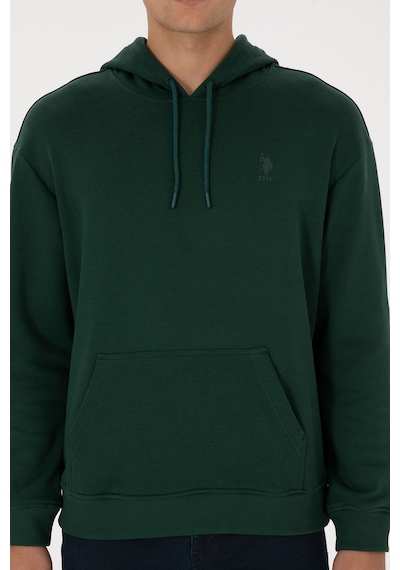 U.S. Polo Assn. Erkek Comfort Fit Kapüşonlu Koyu Yeşil Basic Sweatshirt 50313746-VR079