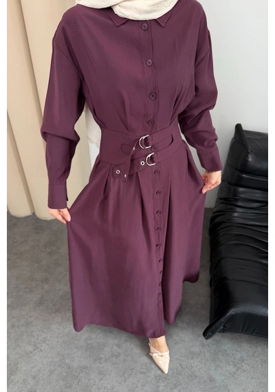 Mihran Butik Valeno Model Coupra Model Kumaş Kemer Detaylı Elbise Bordo