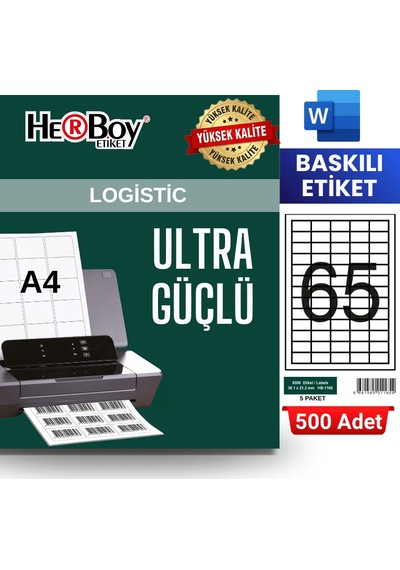Herboy Hb-1165 38,1 X 21,2 Mm A4 Baskılı Laser Etiket 500 Adet