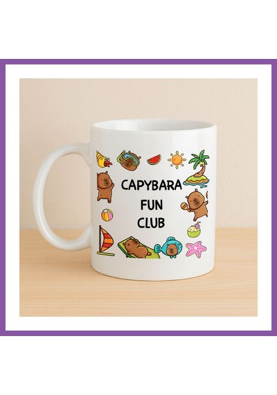 Bezos Capybara Fun Club Yazılı Eğlenceli Tasarım Kupa Model 237 Sevimli Baskılı Seramik Kahve Kupası Bzoshb Çok Renkli