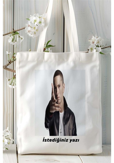 Art Hediye Eminem Baskılı Bez Çanta Kişiye Özel Model 1 Çok Renkli