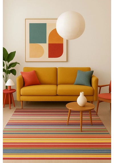 Renkli Çizgiler Modern Halı Dekoratif Kilim Çok Renkli