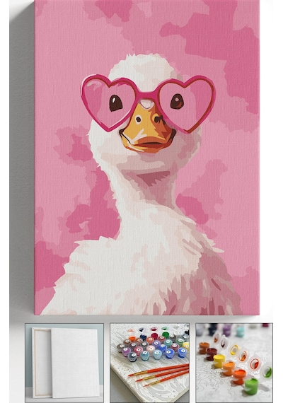 Sayılarla Boyama Seti Numaralı Tuval Fırça Boya Askı Aparatı Dahil Set 40x50 Cm - Pembe Ördek
