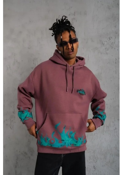 Efnaz Style Erkek Üç İplik Içi Pamuklu Alev Baskılı Kapüşonlu Sweatshirt - Gül Kurusu Gülkurusu Efnaz Style Erkek Üç İplik Içi Pamuklu Alev Baskılı Kapüşonlu Sweatshirt - Gül Kurusu Gülkurusu
