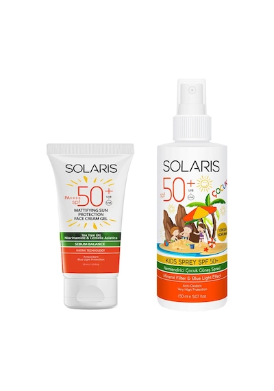 Solaris Sebum Balance Yağlı Ciltler İçin Güneş Kremi SPF50+ 50 ML + Nemlendirici Çocuk Güneş Spreyi SPF50+ 150 ML