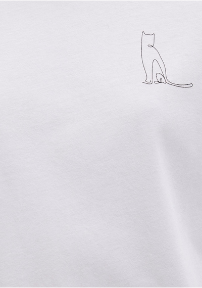 Mavi - Kedi Baskılı Beyaz Tişört 1612298-620 Beyaz