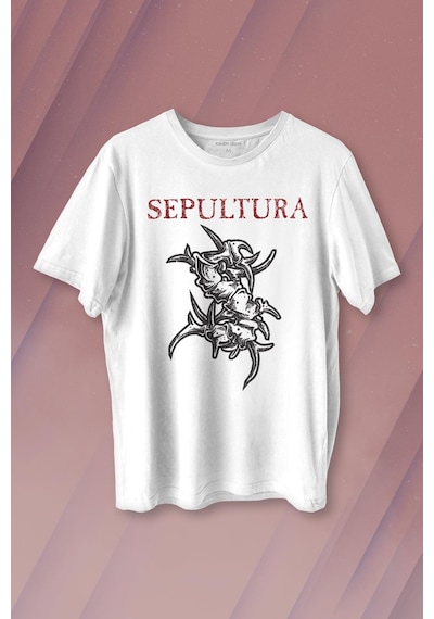 Unisex Beyaz T-shirt Sepultura Cavalera Metal Rock Music Brazil Müzik Baskılı Tişört 001