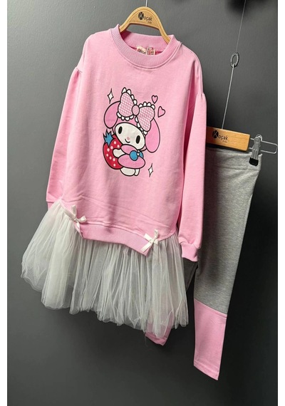 Koçak Kids Kuromi Desenli Tütü Detaylı Pembe Renk Kız Çocuk Taytlı Takım Pembe