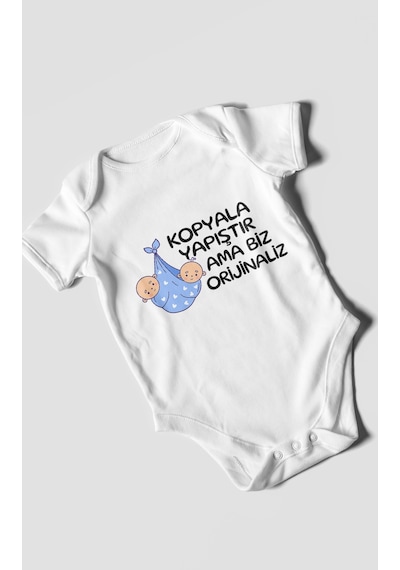 Morivokids Kopyala Yapıştır, Ama Yazılı Kısa Kollu Bebek Body %100 Pamuk Beyaz