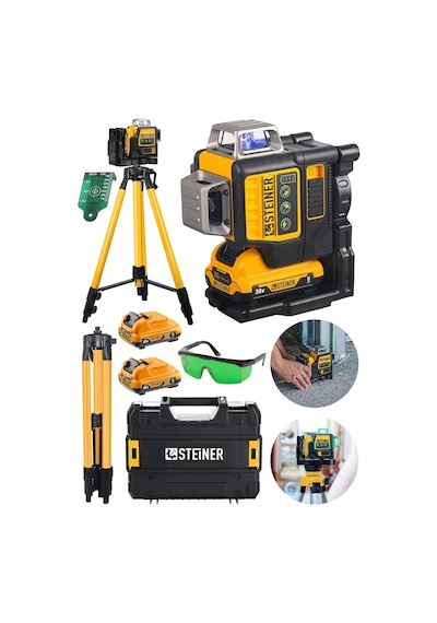 Tr Alman 36 V 5 Ah Profesyonel Çift Akülü 12 Köşe 360 Otomatik Lazer Hizalama + Tripod Hediyeli