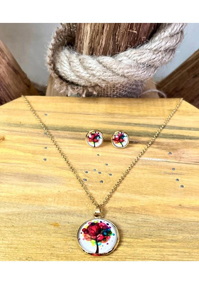 316l Çelik Çiçek Figürlü Kolye Küpe Hediyelik Set