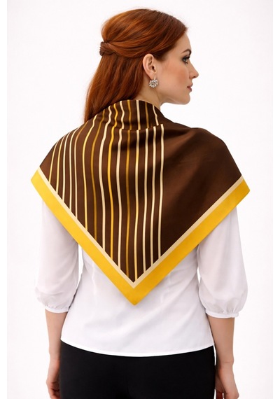Tarzını Seç Kahverengi V Çizgi Fular / Bandana / Aksesuar / Eşarp 90x90 Cm