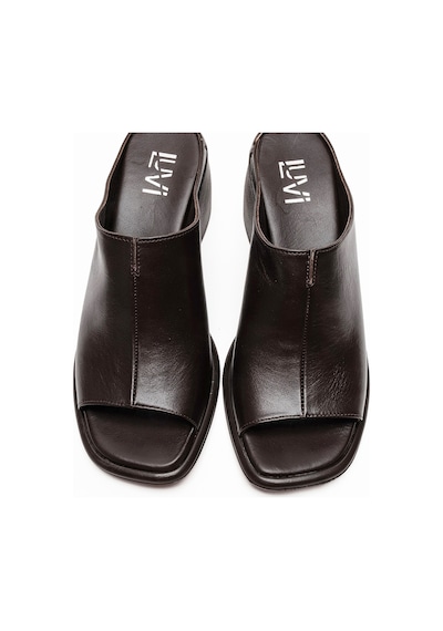 Luvishoes Sorex Kahverengi Cilt Hakiki Deri Kadın Kalın Topuklu Terlik