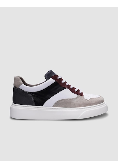 %100 Hakiki Deri Bej-siyah Bağcıklı Erkek Sneaker-bej Bej