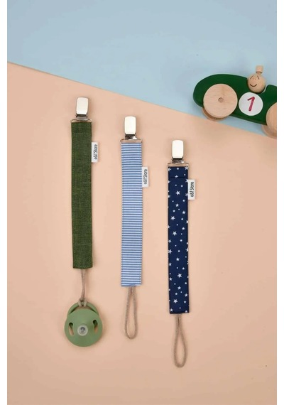 E&f Store 3'lü Emzik Askısı Seti - Keten Yeşil - Mavi Çizgili - Lacivert Yıldız Çok Renkli