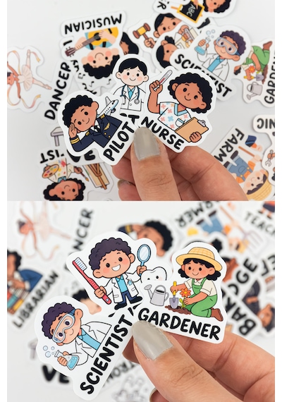 İngilizce Meslekler Sticker Paketi 23 Parça Kaliteli Su Geçirmez Etiket Seti Çok Renkli