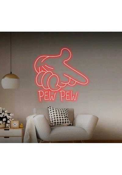 Pew Pew Yazılı Ve Şekilli Neon Tabela Kırmızı