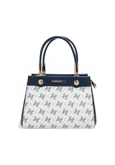 Silver & Polo Silver Polo Beyaz - Lacivert Monogram Kadın El Çantası Sp1292