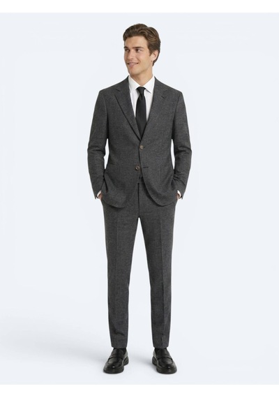 Kip Siyah Desenli Modern Fit Keten Karışımlı Takım Elbise
