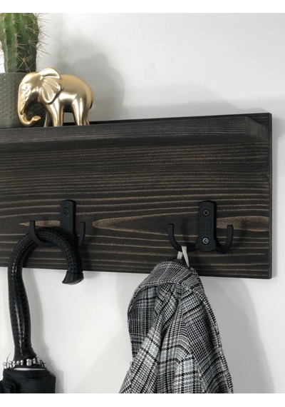 O&Awood Doğal Ahşap Vestiyer, Dekoratif 3 Askılı Portmanto, Raflı Vintage (505265535)