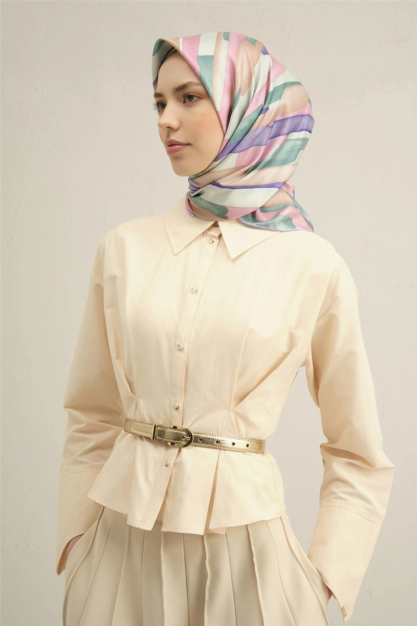 Armine Soyut Desenli Saf İpek Twill Eşarp 9306d 38 Çok Renkli