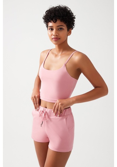 Los Ojos Kadın Pembe Cepli Beli Lastikli Basic Fit Spor Şort Shorts Pembe
