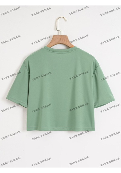 Flood Of Style Crop Ckod-232913 Düz Kısa Nane Yeşili