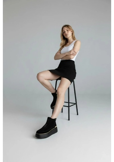 Kadın Hakiki Deri Günlük Sneaker Bot Siyah