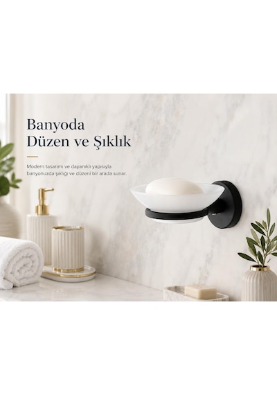 Alper Banyo Sabunluk Siyah, Duvar Tipi, Metal, Yapışkanlı Ve Vidalı Montaj, 35 Mm Oval Bantlı Banyo Aksesuarı Çok Renkli