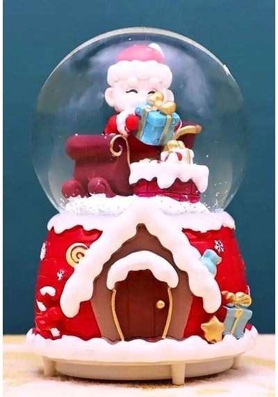 Mega Boy 2025 Yılbaşı Noel Baba Temalı Kar Püskürtmeli Işıklı Müzikli Kar Küresi 16 Cm- 18b