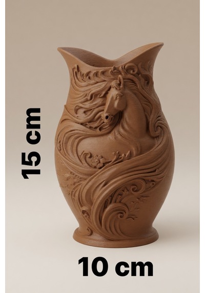 At Desenli Dekoratif Vazo Mat Dokulu Çiçeklik Modern Ev Ofis Masa Raf Salon Süs Aksesuarı 15x10 Cm Kahverengi