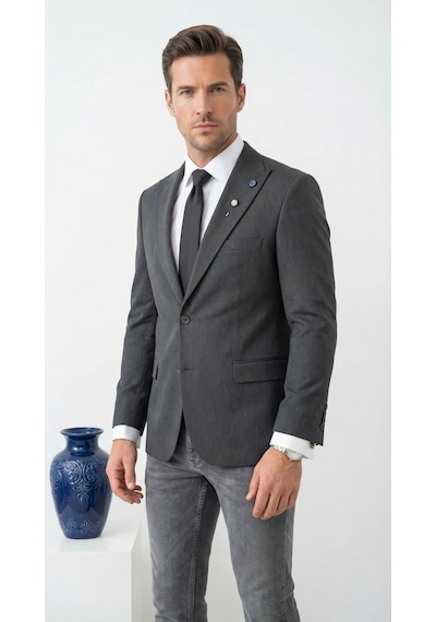 Plus Scorpion Erkek Blazer Ceket Twill Puntolu Kırlangıç Yaka 2 Düğmeli Çift Yırtmaçlı Slim Fit Füme Plus Scorpion Erkek Blazer Ceket Twill Puntolu Kırlangıç Yaka 2 Düğmeli Çift Yırtmaçlı Slim Fit Füme
