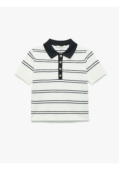 Koton Regular Fit Düğmeli Kısa Kollu Polo Yaka Triko Kazak Lacivert Çizgili 6wak90059ht Lacivert Çizgili