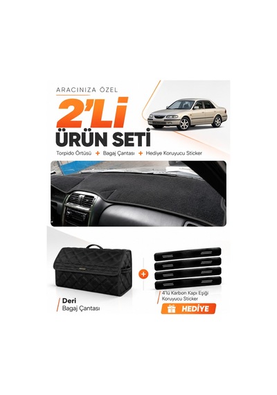 E-biz Mazda 626 1997-2002 Uyumlu Torpido Örtüsü + Deri Bagaj Çantası Seti - Siyah - Ma011