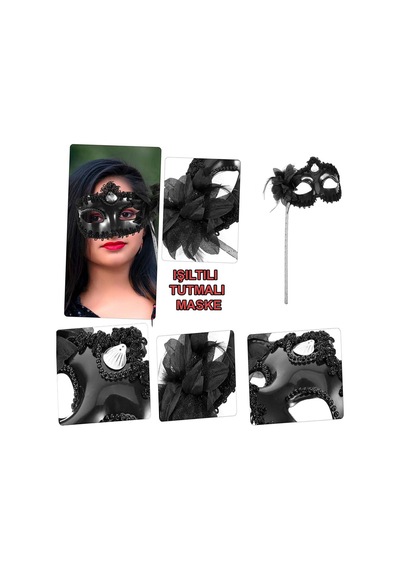 Siyah Işıltılı Tutmalı Fotoğraf Çekimi Maskesi 18x29 Cm - Zmff-571188 18